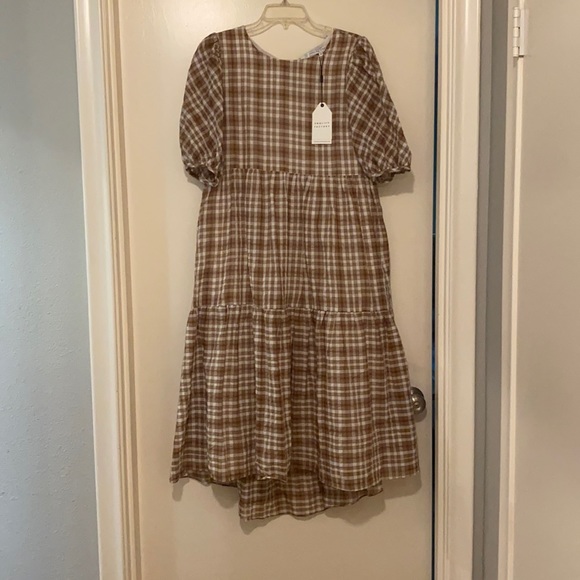 English Factory Dresses & Skirts - Brown Check Plaid Print Midi Dress *NEVER WORN*